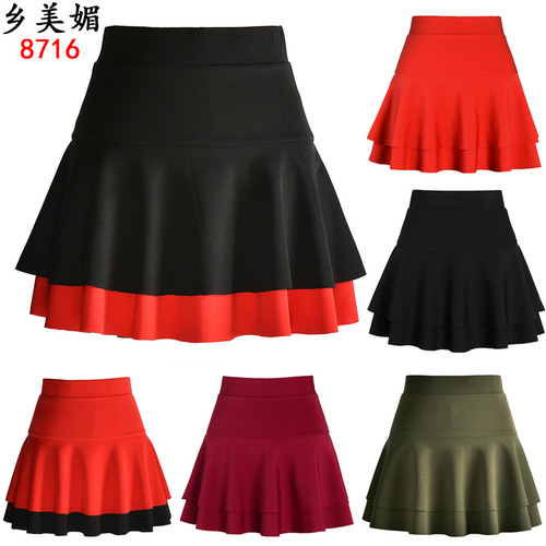 Summer and Spring Double Layer Contrast Nautical Dance Dress Plus Size Cake Skirt High-Waist A-Line Dance Skirt Full Skirt