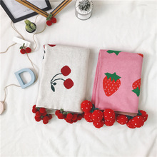 新款 ins草莓款櫻桃提花圖案CHUN棉針織毛毯