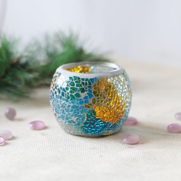 Candelabro de cristal estilo europeo con mosaico, decoración de boda y mesa, portavelas creativo de colores