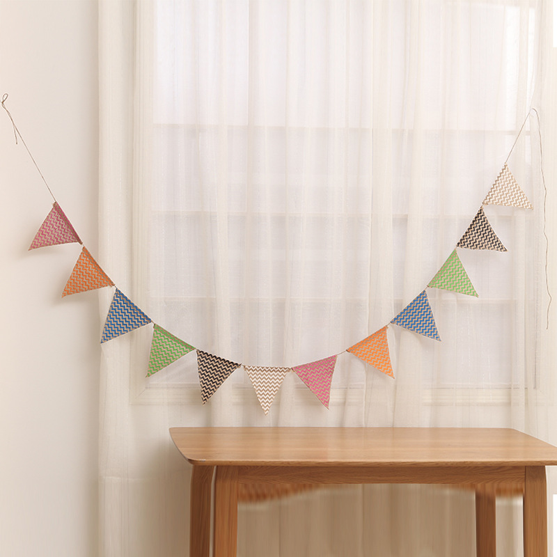 热销 经典黄麻布条纹三角旗 派对拉旗 婚庆彩旗 6色条纹三角旗