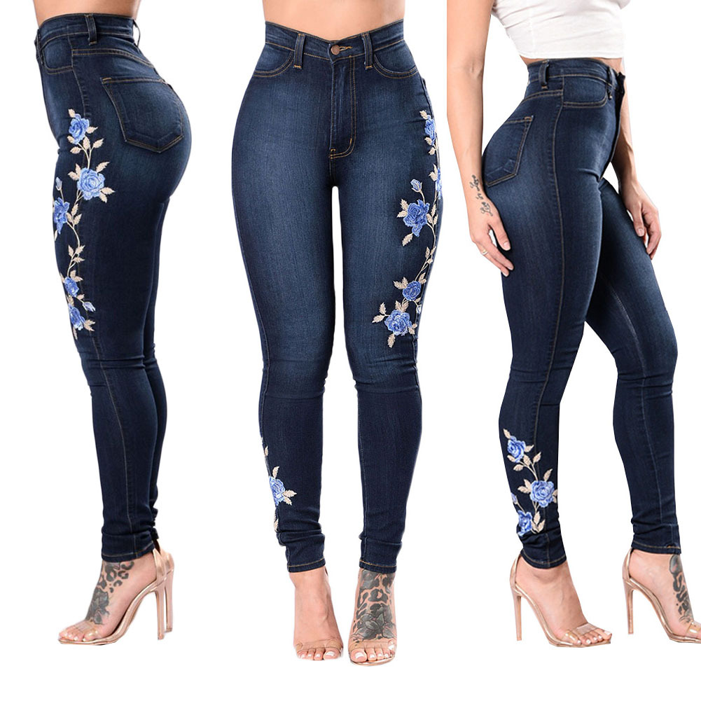 2023 Amazon, deseo, AliExpress agujero negro bordado stretch Denim