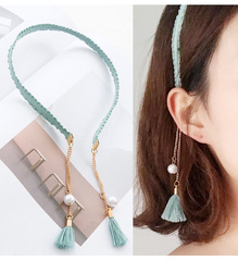 Sweet and delicate fringe pearl pendant hair clip, simple and retro hair net headband hair pin