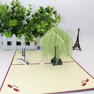 创意手工3D立体贺卡剪纸雕刻情人节柳树生日节日祝福摆件剪影