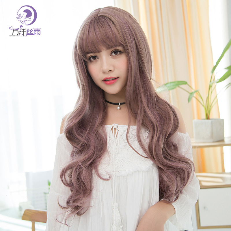 Foreign trade wig women's curly hair headgear temperament big wave simulation scalp chemical fiber wig full headgear spot wholesale