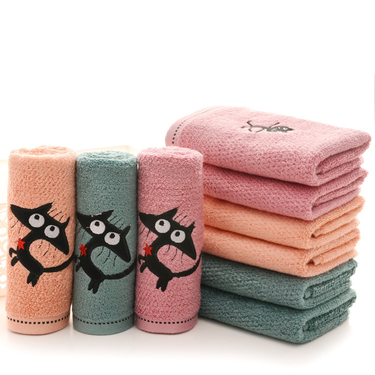 Bamboo fiber towel thickened 120g jacquard embroidered big face cat cool than cat strong water absorption does not shed hair does not fade