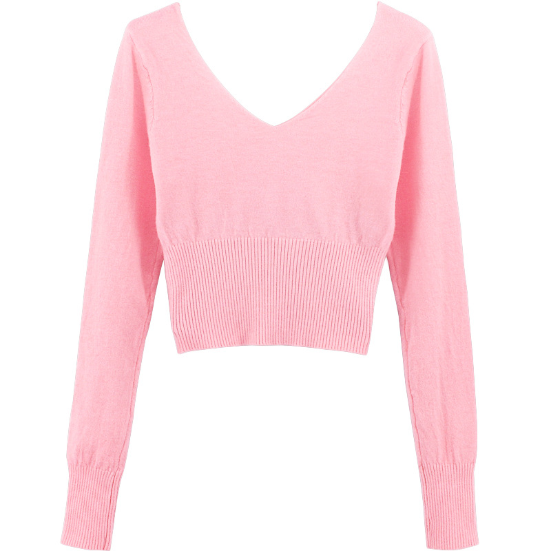 Suéter de baile para niños de manga larga de otoño e invierno engrosada práctica de baile ropa de cintura alta con cuello en V Rosa capa exterior pullover