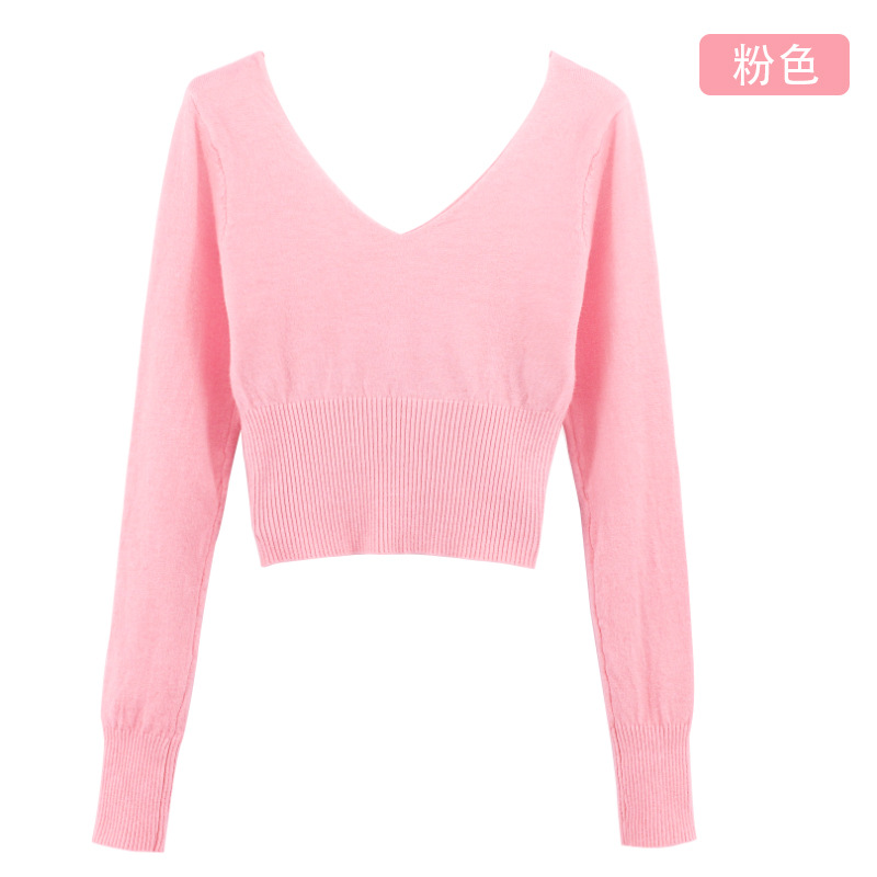 Suéter de baile para niños de manga larga de otoño e invierno engrosada práctica de baile ropa de cintura alta con cuello en V Rosa capa exterior pullover