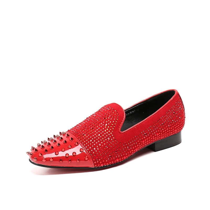Красная Персонализированная мужская кожаная обувь с острым носком для внешней торговли, модные туфли для парикмахеров T-Stage, брендовые Лоферы без шнуровки