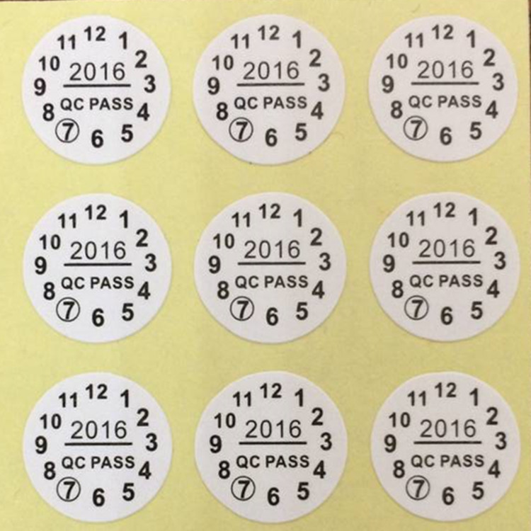 直径12MMQCPASS不干胶月份标签 圆形带年份qc pass贴纸不干胶印刷