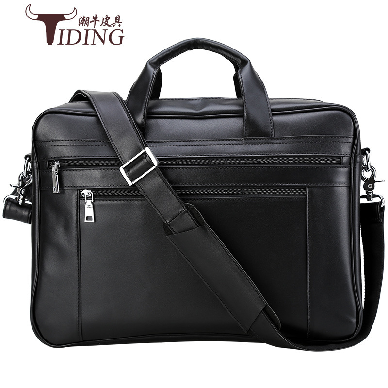 Cross-Border Men's Leather Briefcase, Trendy Large-Capacity Genuine Leather Business Computer Bag, Single Shoulder Crossbody Handbag for Men