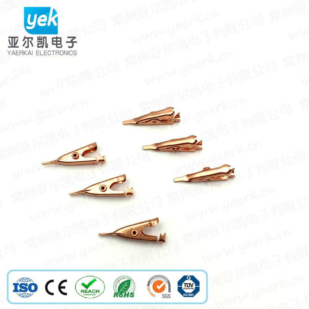 供应铁镀铜小号扁嘴夹 紫铜黄铜测试夹 通电用冷压鳄鱼夹