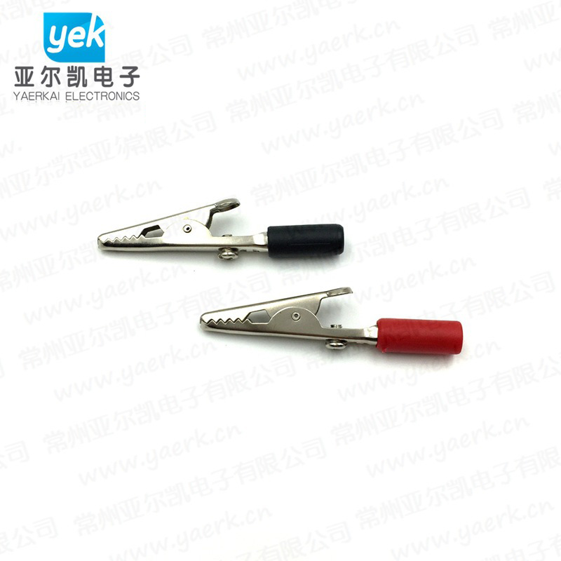 供应4mm后孔鳄鱼夹 汽车电源测试夹 电瓶充电电源夹 50mm带帽管夹