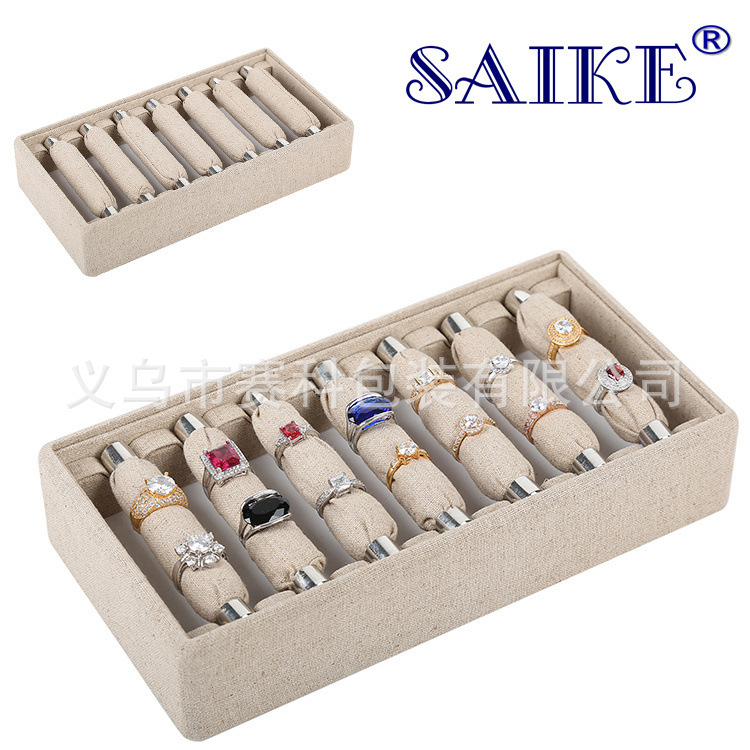 现货批发原色麻布戒指展示收纳盘戒指销售展示托盘戒指看货盘
