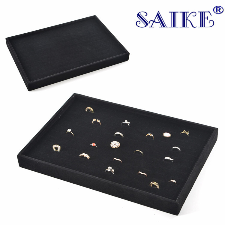 批发黑色长毛绒100位固定戒指展示盘耳钉展示盘胸针收纳盘