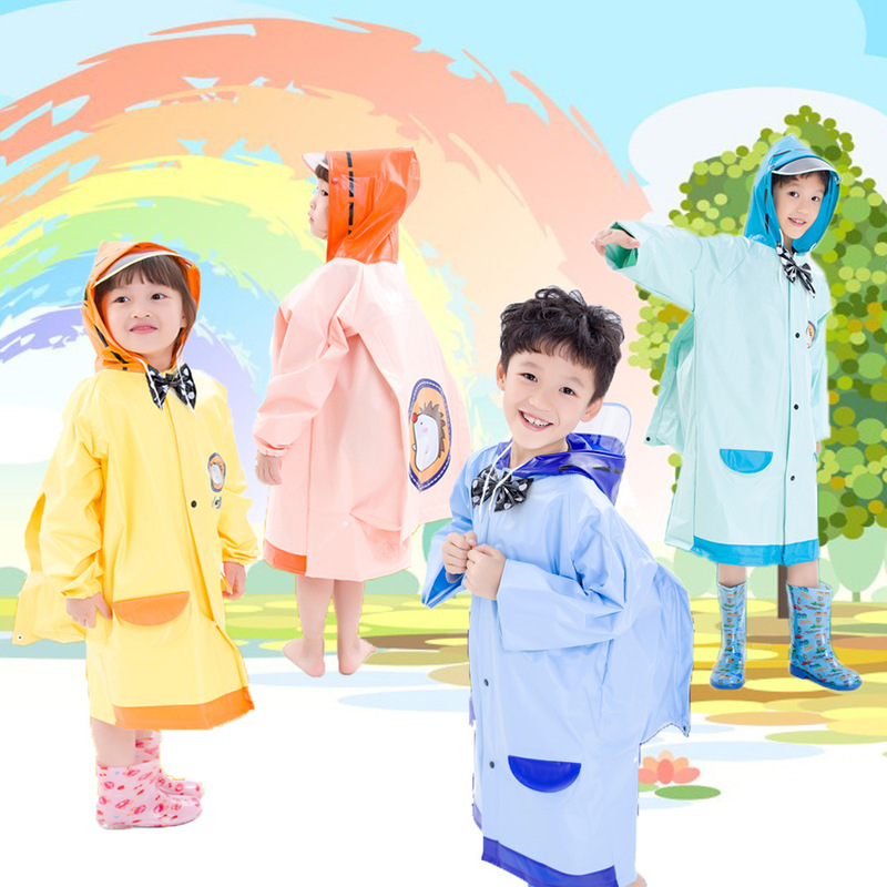 Can be printed LOG0 cute little hedgehog schoolbag position big hat brim with reflective strip three-dimensional children's raincoat Can be printed LOG0 cute little hedgehog schoolbag position big hat brim with reflective strip three-dimensional children's raincoat