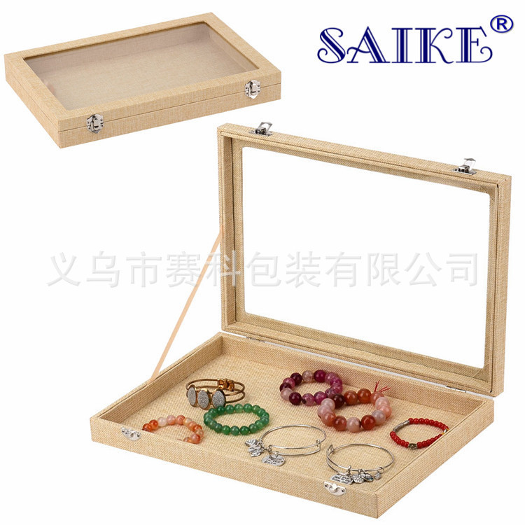 供应麻布有盖空盒首饰收纳盒饰品展示盒绒布开窗盒绒布盒