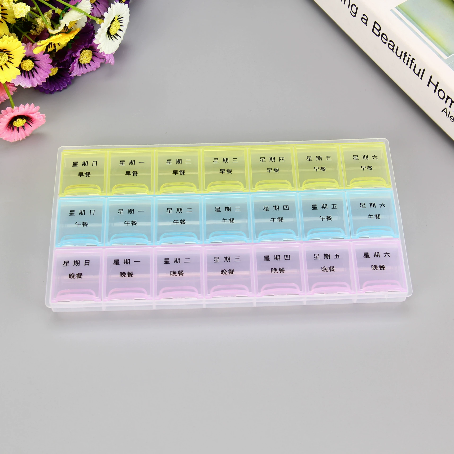 Прямая Оптовая Внешняя торговля с фабрики английский одна неделя маленькие три ряда 21 Сетка аптечка 3 ряда портативная Бытовая коробка для здравоохранения коллекция