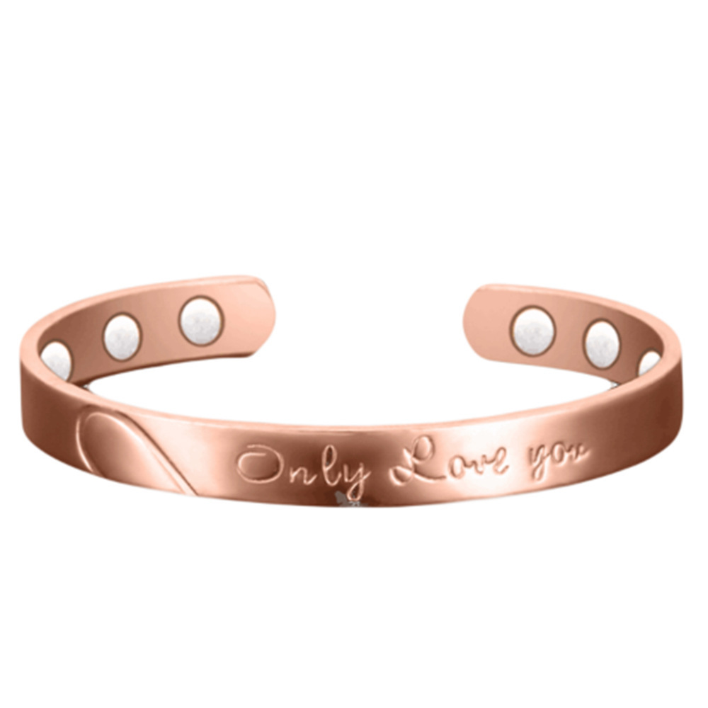 Amazon oro rosa pulsera europea y americana imán pulsera abierta cobre rojo en relieve pareja imán salud pulsera al por mayor