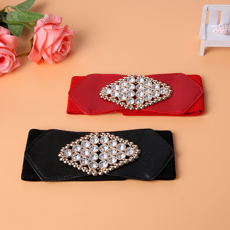 Dames corset riem met strass gesp en elastische tailleband_voghion.com