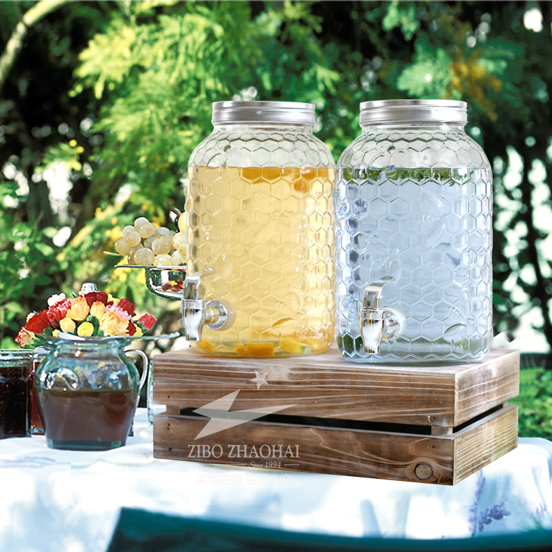 8升木盒底座婚庆甜品台饮料桶双瓶玻璃酿酒酵素果汁罐葡萄酒礼盒