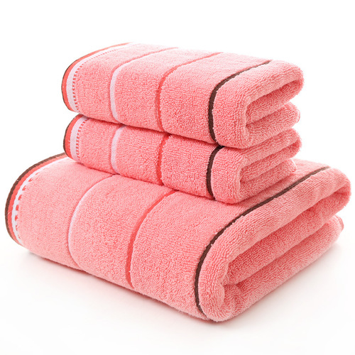 Wholesale plain color off-grade six-color striped multi-color thickened absorbent cotton bath towel gift box towel one piece drop shipping