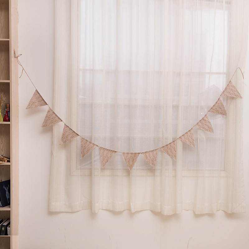 现货 麻布三角旗 圣诞派对拉旗 圣诞彩旗 麻布串旗复合蕾丝三角旗