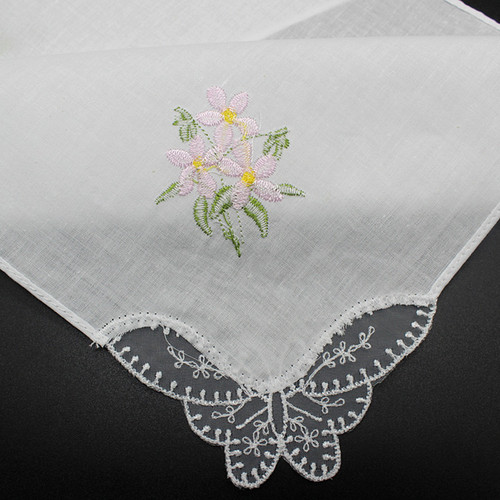 White base embroidered pure cotton women's lace edge handkerchief 28*28 100% cotton handkerchief