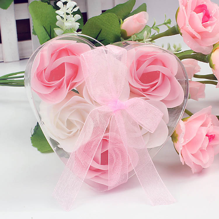 Los fabricantes venden al por mayor 6 cajas de pvc de flores de jabón en forma de corazón