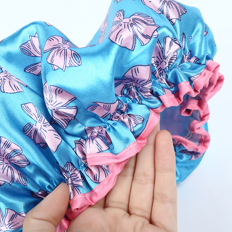 Waterproof Satin Shower Cap For Women Double Layer Bathing Hat_voghion.com