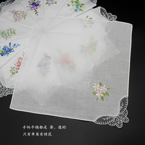 White base embroidered pure cotton women's lace edge handkerchief 28*28 100% cotton handkerchief