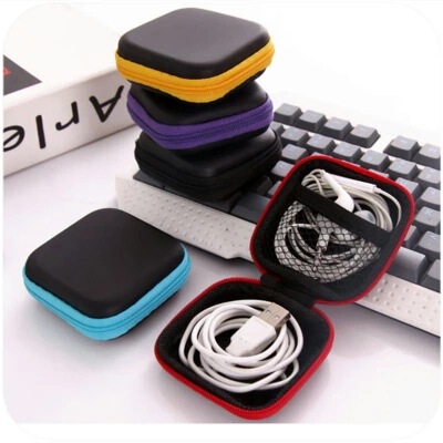 Cross-Border Square Headphone Bag Data Cable Storage Bag with Zipper Mobile Phone Cable Storage Box Small Key Bag Coin Bag