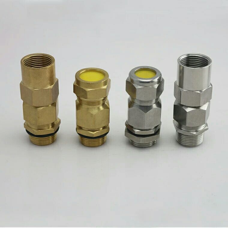 铠装防爆电缆密封填料涵黄铜镀镍防爆夹紧接头防爆铠装格兰头DN20