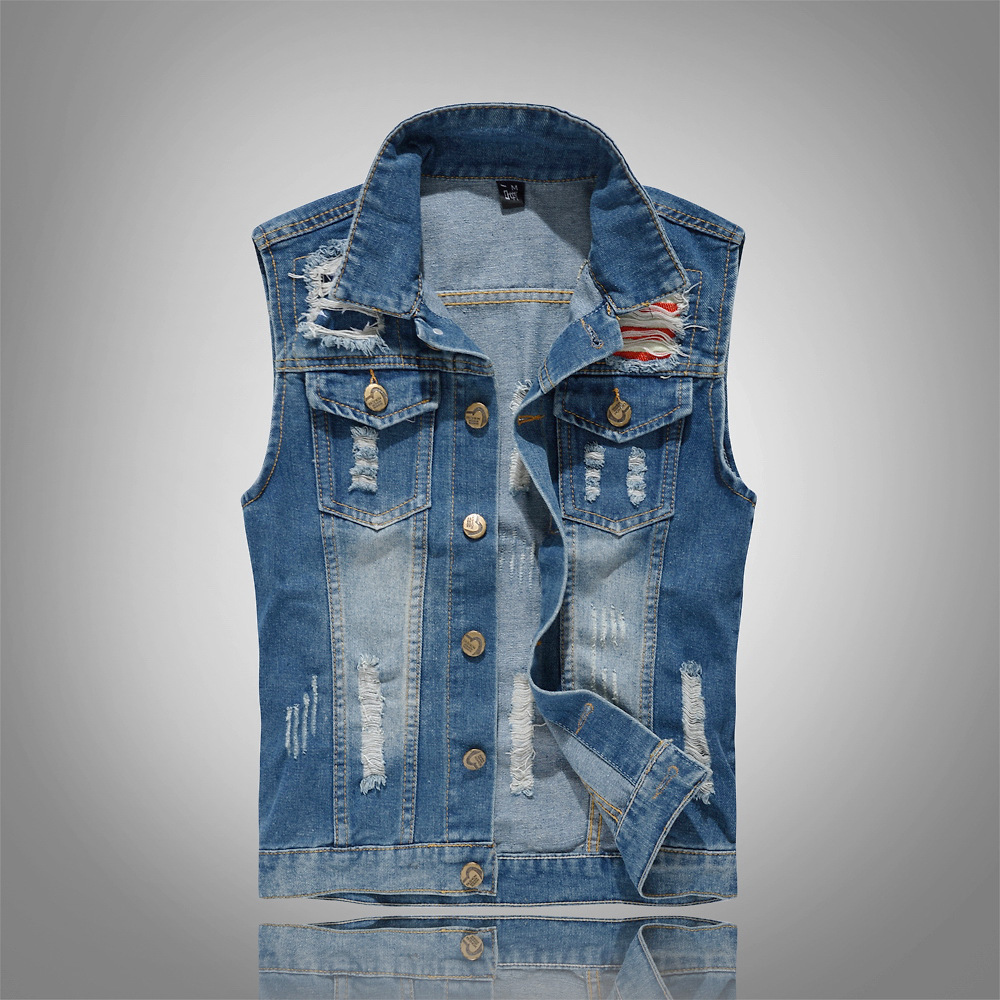 Plus Size Korean Style Slim Denim Vest Men's Denim Vest Embroidered Casual Vest Trendyy Personalized Men's Waistcoat