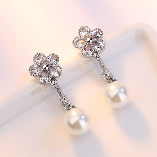 Blooming plum exaggerated tassel earrings Korean retro mid-length earrings women's fashion simple pearl elegant ear jewelry