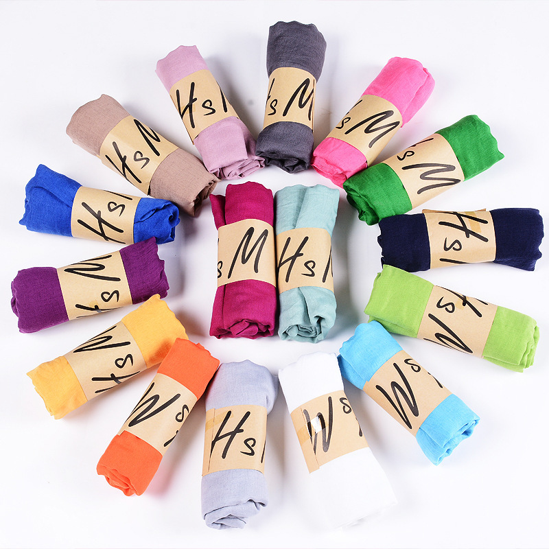 Cotton and Linen Scarf for Women Spring and Summer New Ethnic Style Solid Color Shawl Candy Color Pleated Gauze Scarf Hijab Silk Scarf Street Stall Wholesale