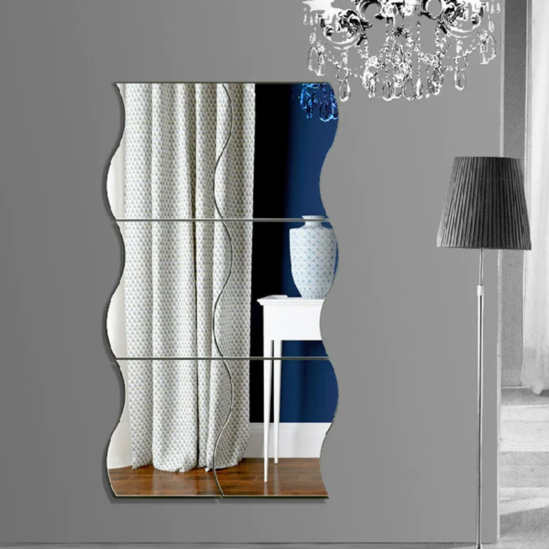 3D Mirror Wall Stickers, Mirror-Effect 3D Set, European Style, Handmade (Silver, Multiple Sizes)