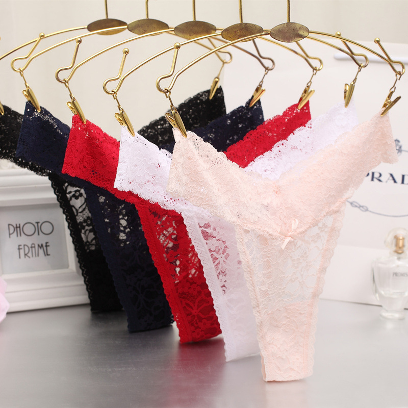 New Lace Women's Underwear Large Size Sexy Women's Thong T-Pants Transparent Lace Sexy Underwear Women's Cotton Stall