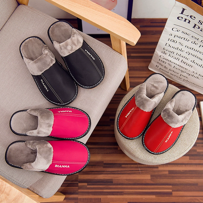 Мужские и женские домашние пары с сухожилием из говядины, новые зимние теплые хлопковые тапочки, кожаные плюшевые туфли, поколение волос