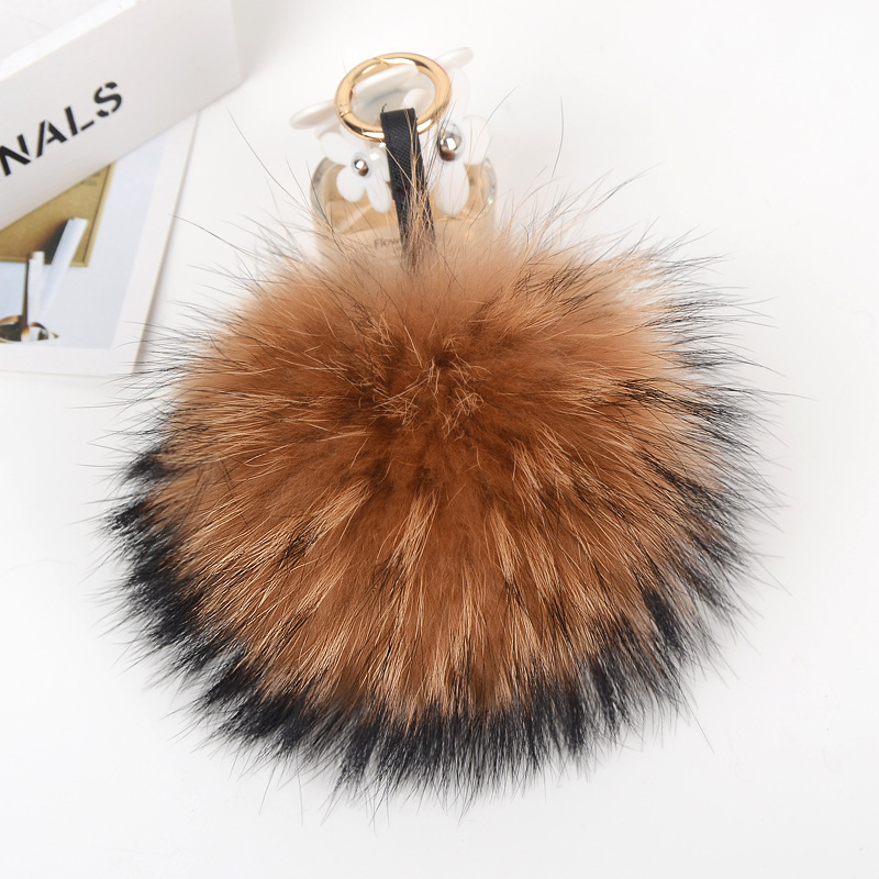 Ready Supply of Raccoon Real Fur Pom-Pom 15cm Bag Pendant, Oversized Fur Ball Keychain, Raccoon Accessories
