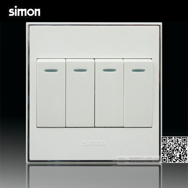 simon/西蒙 56系列 四位单极开关带荧光嵌条(银边)V51041BY