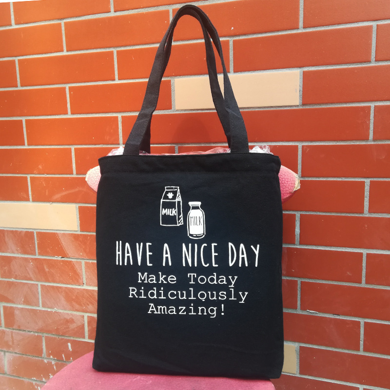 厂家直销黑色帆布袋 韩版文艺拉链手提帆布袋现货 单肩帆布手提包