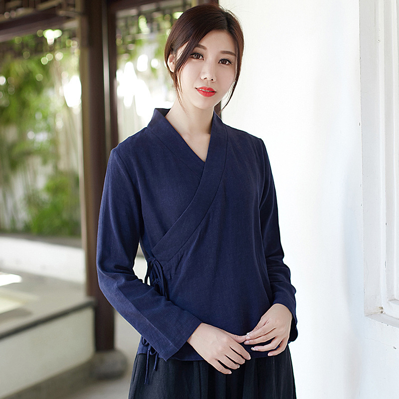 2017 Spring and Autumn New Improved Hanfu Long Sleeve Autumn Vintage Tea Man Clothing Tea Artist Clothing Women's Zen Clothing