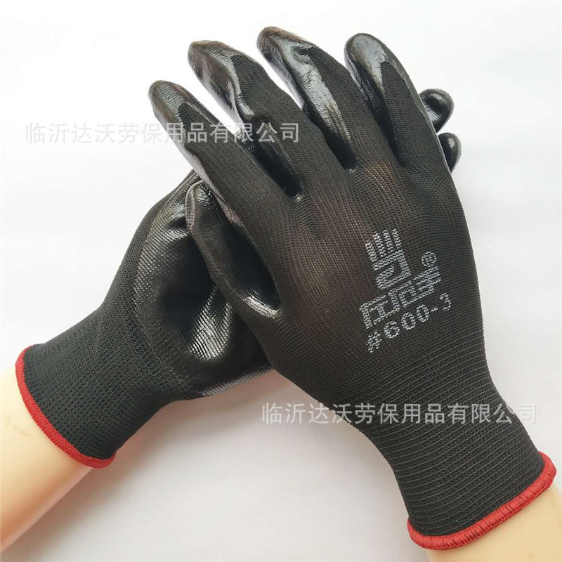 左右手系列#600-3十三针黑纱尼龙丁腈手套 防油耐酸碱劳保胶手套