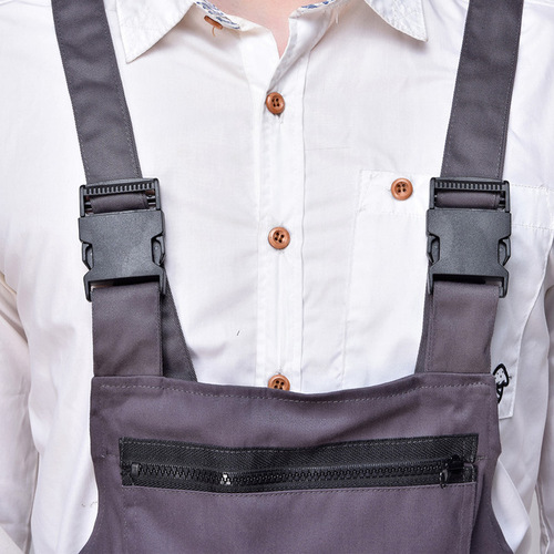 Korean-style multi-pocket utility workwear set, auto repair protective suit, one-piece harness pants, gray harness work pants