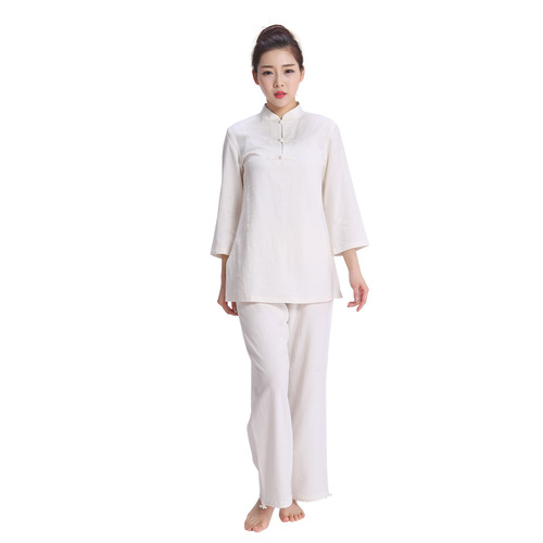 Spring and Autumn Thick and Generous Moxibustion Zen Tea Meditation Clothing, Seated and Yoga Wear Set for Women, Cotton and Linen Large Size Set 1009