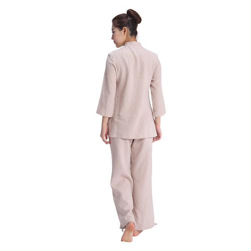 Spring and Autumn Thick and Generous Moxibustion Zen Tea Meditation Clothing, Seated and Yoga Wear Set for Women, Cotton and Linen Large Size Set 1009