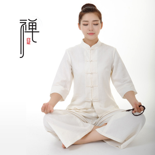 Buddhist Robe Zen Meditation Yoga Set for Women, Zen Tea Art Cotton Linen Tai Chi Dress Loose Plus Size 6071