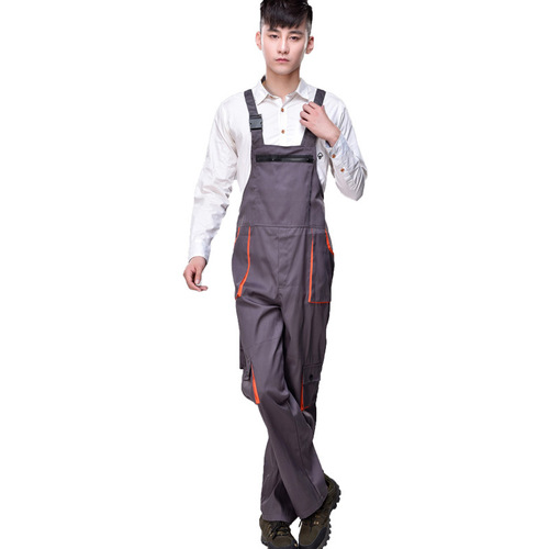 Korean-style multi-pocket utility workwear set, auto repair protective suit, one-piece harness pants, gray harness work pants