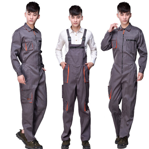 Korean-style multi-pocket utility workwear set, auto repair protective suit, one-piece harness pants, gray harness work pants