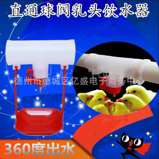 鸡用直通钢球饮水器6分4分PVC管 吊杯 6分中间细直通钢球饮水器